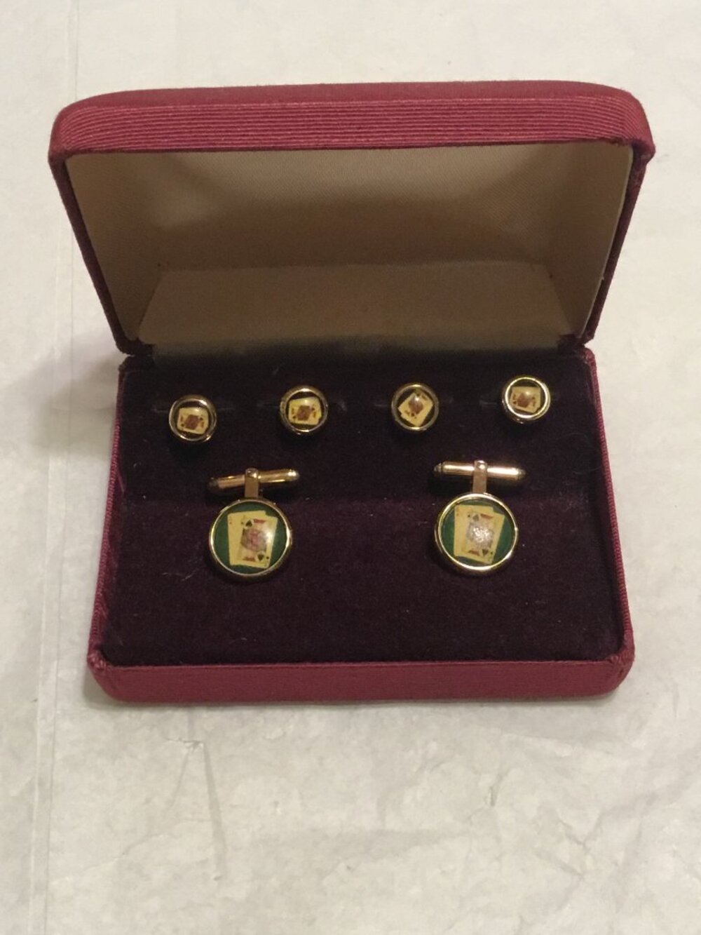 Vintage & very colorful gambler's playing cards Blackjack 21 Cufflinks w/ box